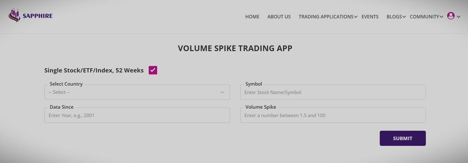 Volume spike app for stock trading